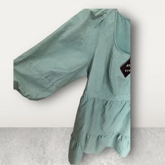 Ava & Viv  Plus Size Teal 3/4 Balloon Sleeve Tie Back Tiered A-Line Dress 1X - Picture 5 of 14